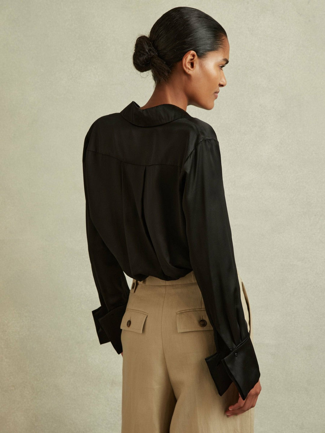 Silk Double-Cuff Button-Through Shirt in Black | Reiss Women Popular