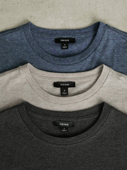 Cotton-Jersey Crew-Neck T-shirts 3 Pack in Multi Melange | Reiss Men Trending