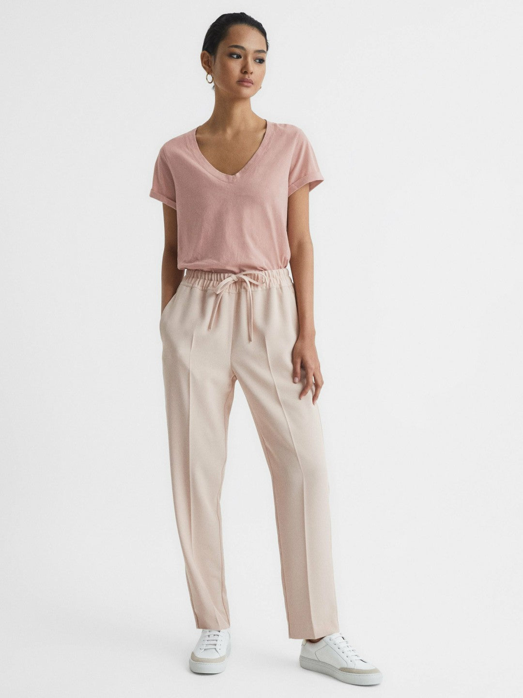 Cotton-Jersey V-Neck T-Shirt in Light Pink | Reiss Women Recommended