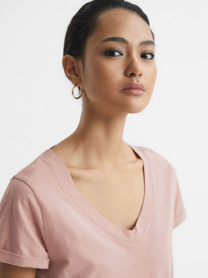 Cotton-Jersey V-Neck T-Shirt in Light Pink | Reiss Women Recommended