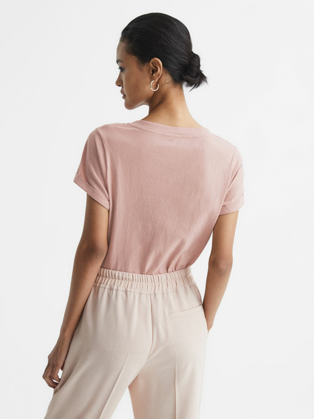 Cotton-Jersey V-Neck T-Shirt in Light Pink | Reiss Women Recommended