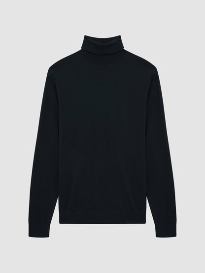 Slim Fit Merino Wool Roll Neck Jumper in Navy | Reiss Men Best Seller