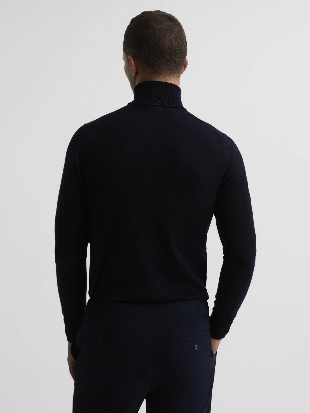 Slim Fit Merino Wool Roll Neck Jumper in Navy | Reiss Men Best Seller
