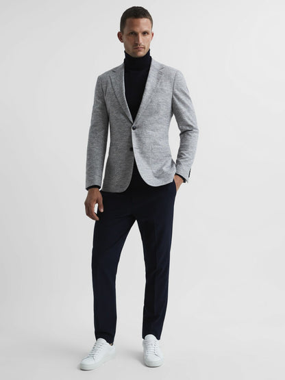 Slim Fit Merino Wool Roll Neck Jumper in Navy | Reiss Men Best Seller