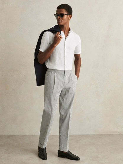 Slim Fit Linen Button-Through Shirt in White | Reiss Men New