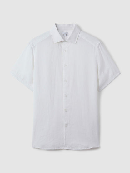 Slim Fit Linen Button-Through Shirt in White | Reiss Men New