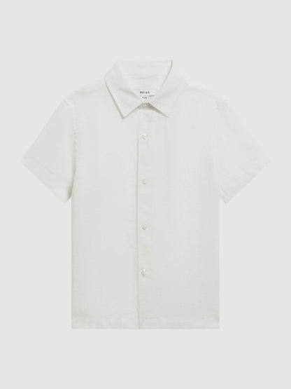 3-9 yrs Short Sleeve Linen Shirt in White | Reiss Children & Baby Premium