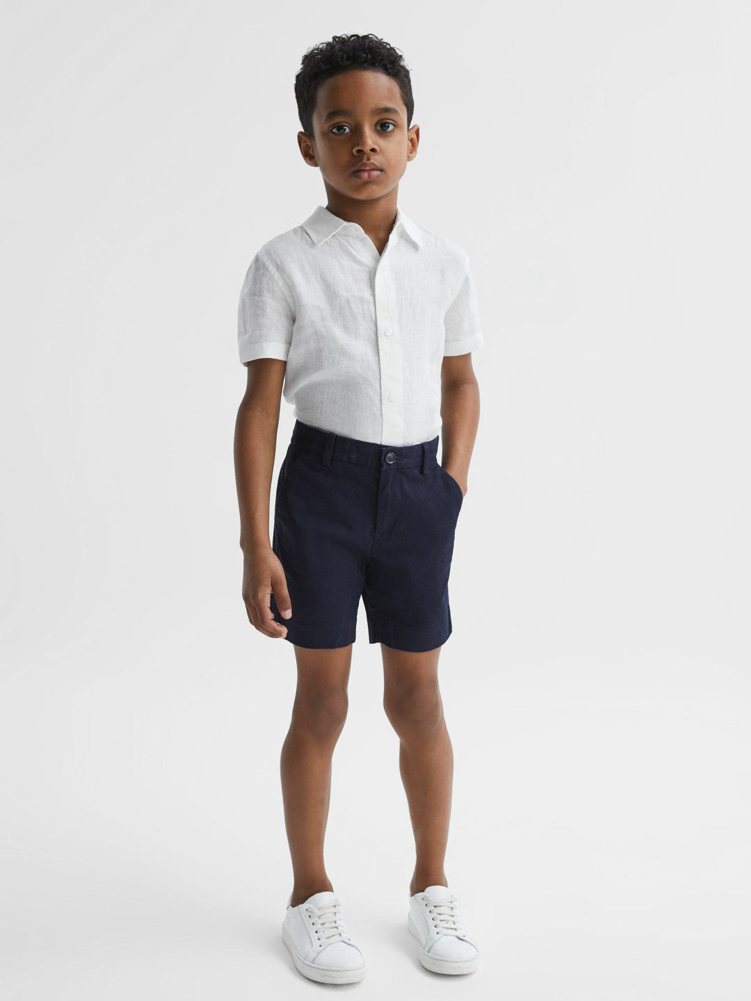 3-9 yrs Short Sleeve Linen Shirt in White | Reiss Children & Baby Premium