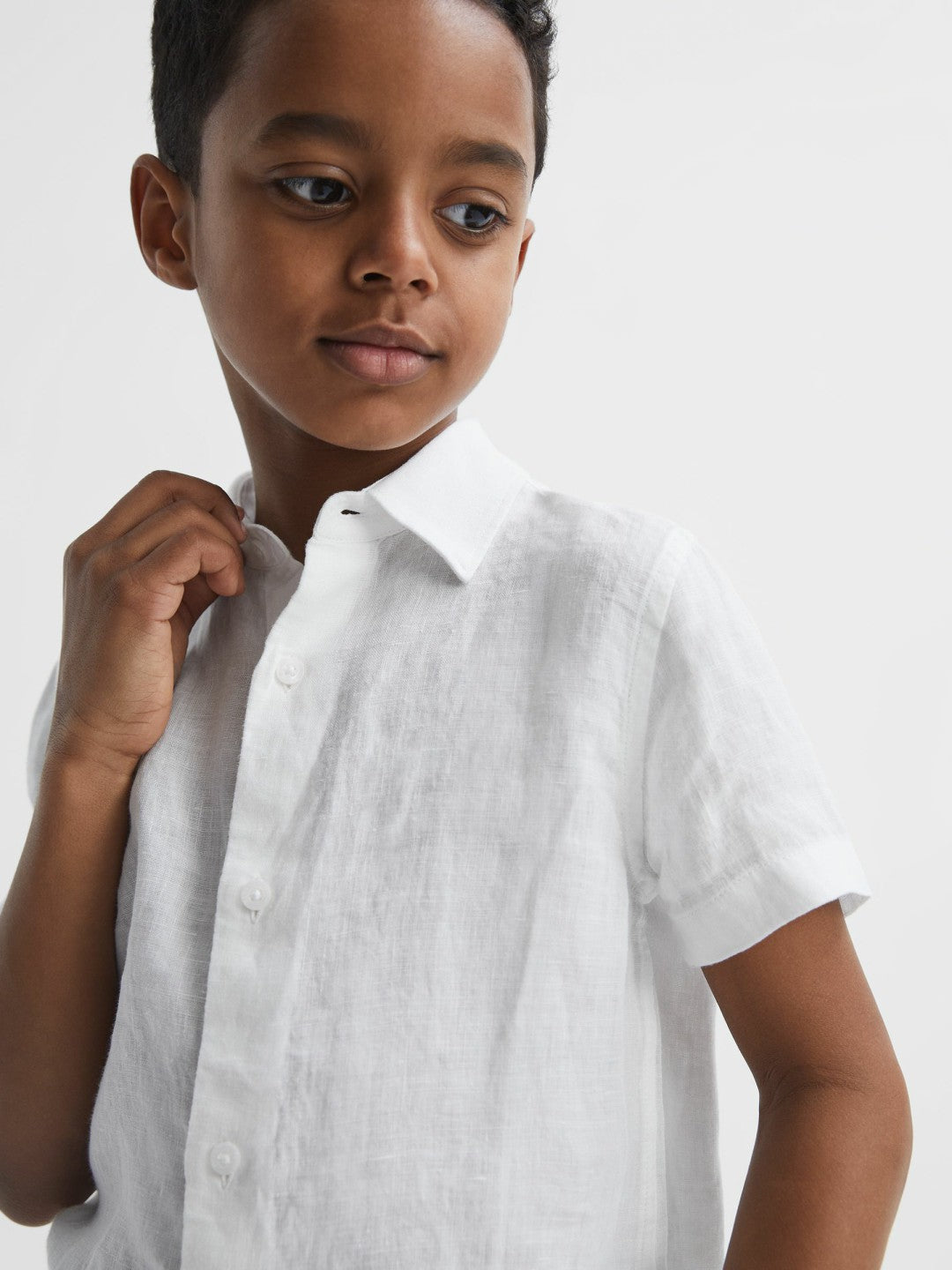 3-9 yrs Short Sleeve Linen Shirt in White | Reiss Children & Baby Premium