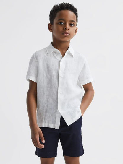 3-9 yrs Short Sleeve Linen Shirt in White | Reiss Children & Baby Premium