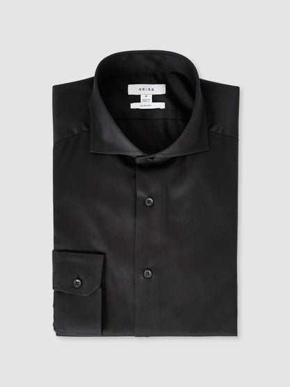 Slim Fit Cotton-Twill Two-Fold Shirt Slim-Fit in Black | Reiss Men Exclusive