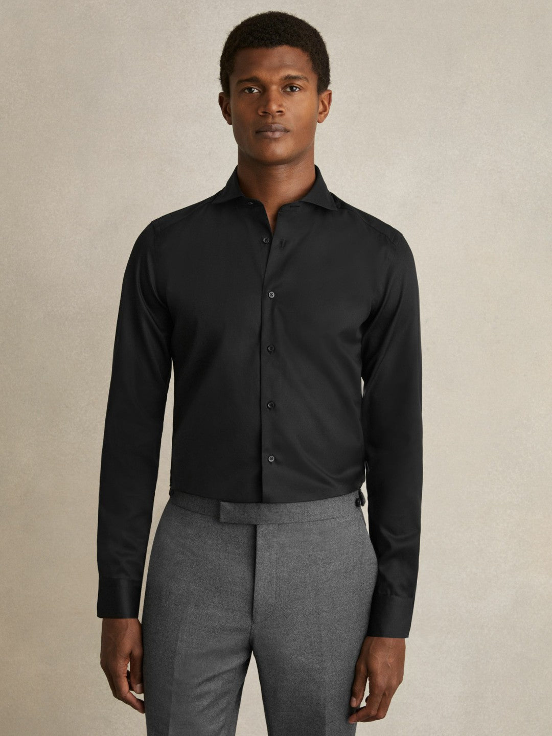 Slim Fit Cotton-Twill Two-Fold Shirt Slim-Fit in Black | Reiss Men Exclusive