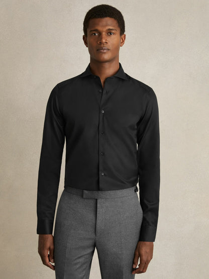 Slim Fit Cotton-Twill Two-Fold Shirt Slim-Fit in Black | Reiss Men Exclusive