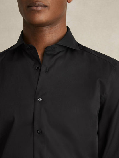 Slim Fit Cotton-Twill Two-Fold Shirt Slim-Fit in Black | Reiss Men Exclusive