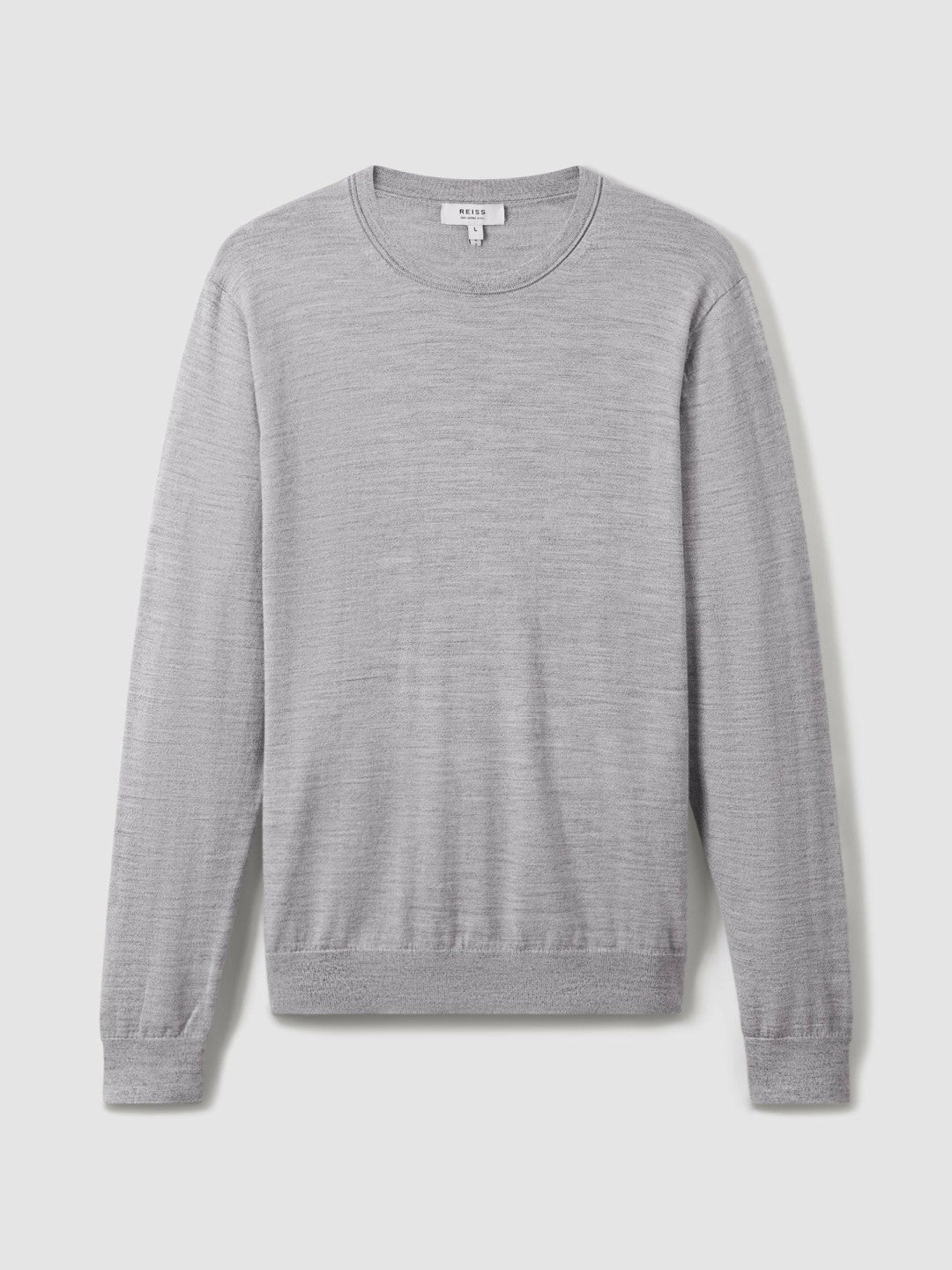 Merino Wool Crew Neck Jumper in Soft Grey Mouline | Reiss Men Premium