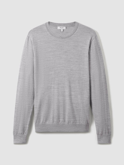 Merino Wool Crew Neck Jumper in Soft Grey Mouline | Reiss Men Premium
