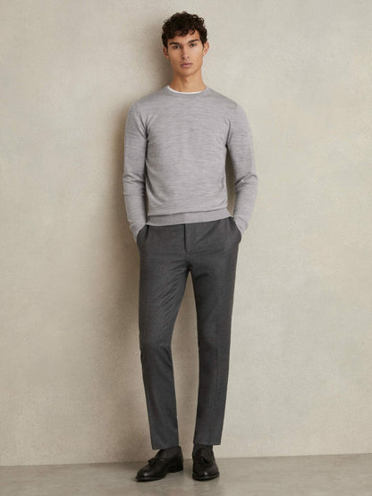 Merino Wool Crew Neck Jumper in Soft Grey Mouline | Reiss Men Premium