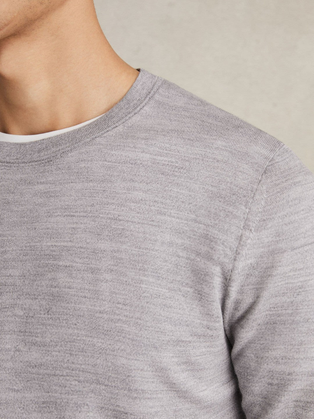 Merino Wool Crew Neck Jumper in Soft Grey Mouline | Reiss Men Premium
