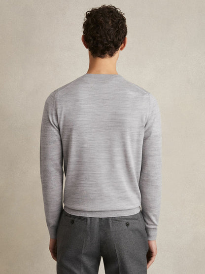 Merino Wool Crew Neck Jumper in Soft Grey Mouline | Reiss Men Premium