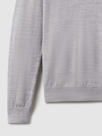 Merino Wool Crew Neck Jumper in Soft Grey Mouline | Reiss Men Premium