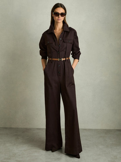 Leather Square Hinge Belt in Tan | Reiss Women New