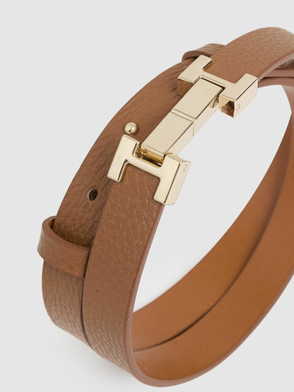 Leather Square Hinge Belt in Tan | Reiss Women New