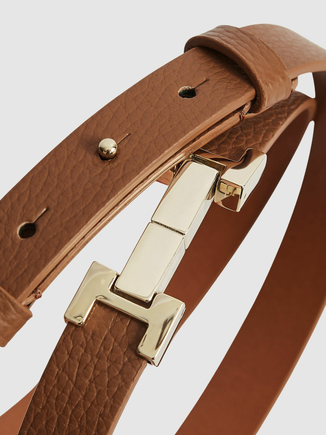 Leather Square Hinge Belt in Tan | Reiss Women New
