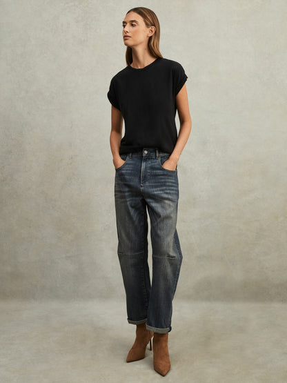 Cotton-Jersey Crew Neck T-Shirt in Black | Reiss Women New