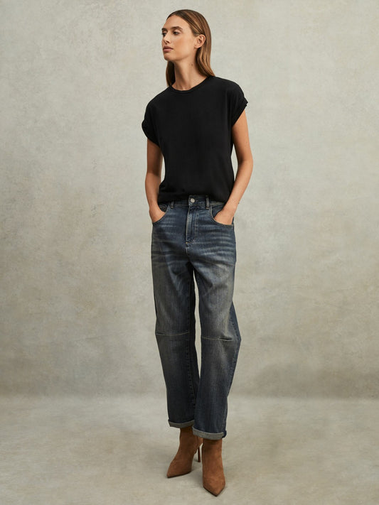Cotton-Jersey Crew Neck T-Shirt in Black | Reiss Women New