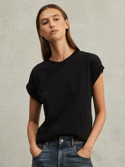 Cotton-Jersey Crew Neck T-Shirt in Black | Reiss Women New