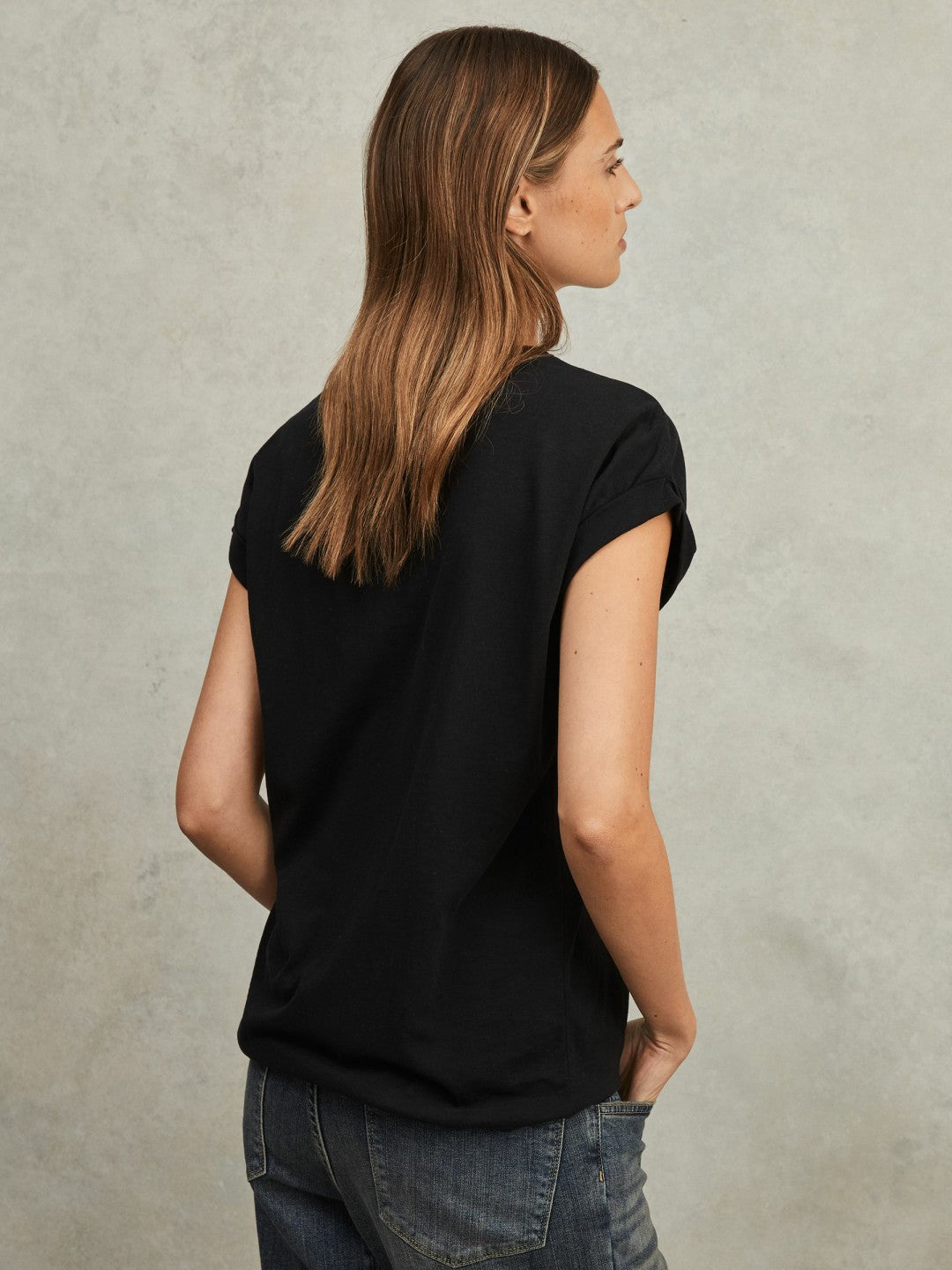 Cotton-Jersey Crew Neck T-Shirt in Black | Reiss Women New