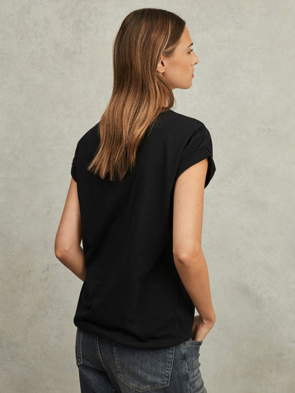 Cotton-Jersey Crew Neck T-Shirt in Black | Reiss Women New