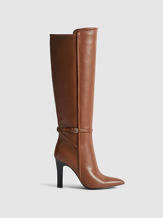 Leather Knee High Boots in Tan | Reiss Women Recommended