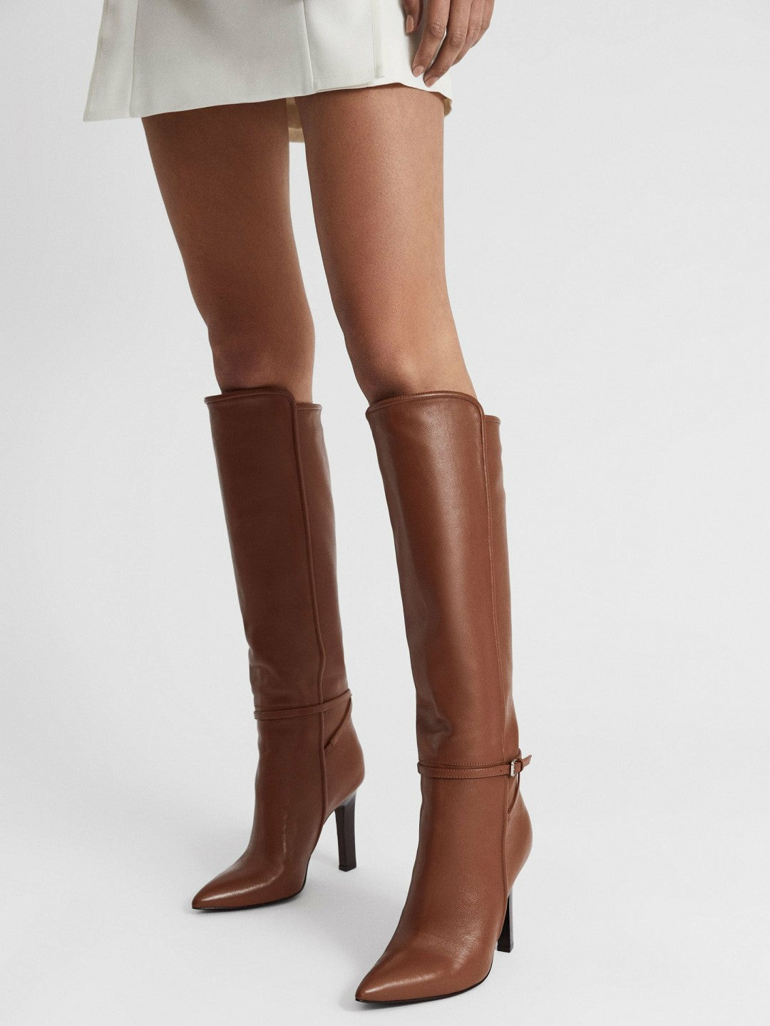 Leather Knee High Boots in Tan | Reiss Women Recommended