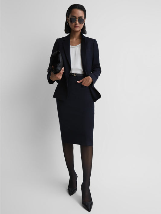 Petite Tailored Pencil Skirt in Navy | Reiss Women Trending