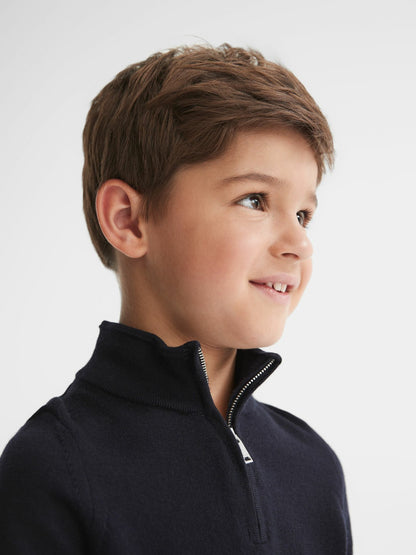 9-14 yrs Merino Wool Zip-Neck Jumper in Navy | Reiss Children & Baby Popular