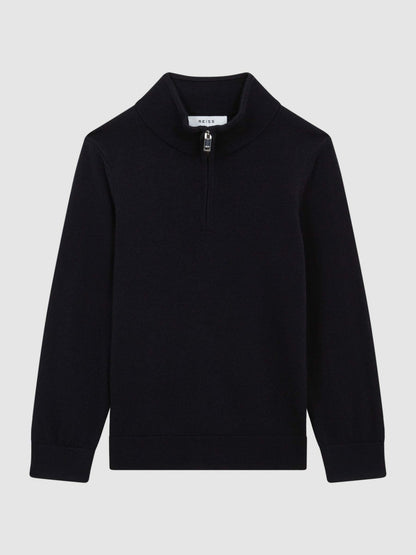 9-14 yrs Merino Wool Zip-Neck Jumper in Navy | Reiss Children & Baby Popular