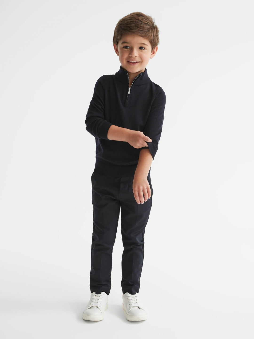 9-14 yrs Merino Wool Zip-Neck Jumper in Navy | Reiss Children & Baby Popular