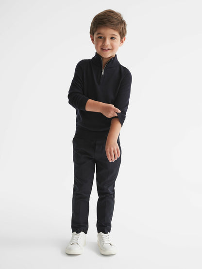 9-14 yrs Merino Wool Zip-Neck Jumper in Navy | Reiss Children & Baby Popular