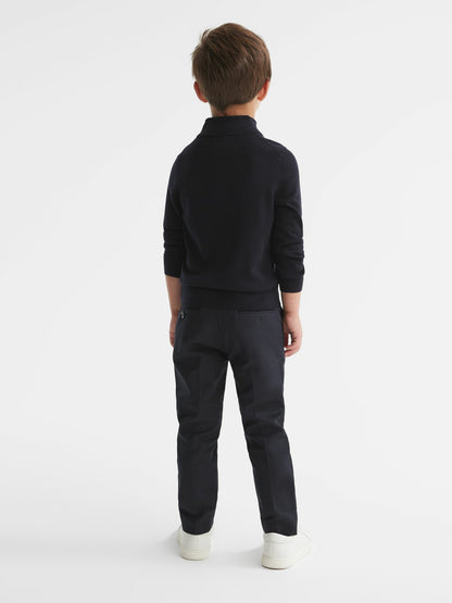 9-14 yrs Merino Wool Zip-Neck Jumper in Navy | Reiss Children & Baby Popular