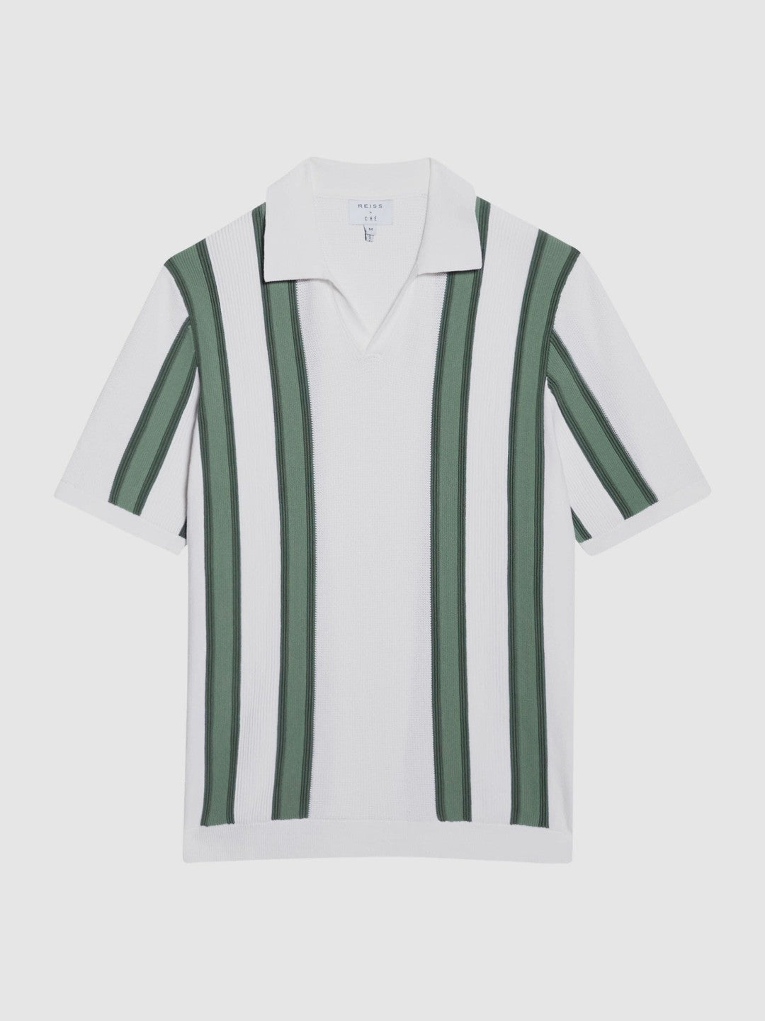Open Collar Striped Polo T-Shirt in White/Sage | Reiss Men New