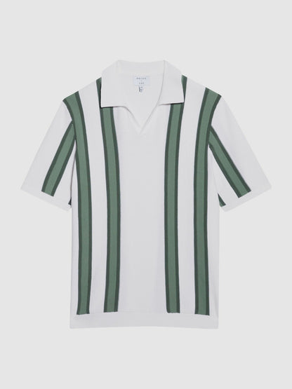 Open Collar Striped Polo T-Shirt in White/Sage | Reiss Men New