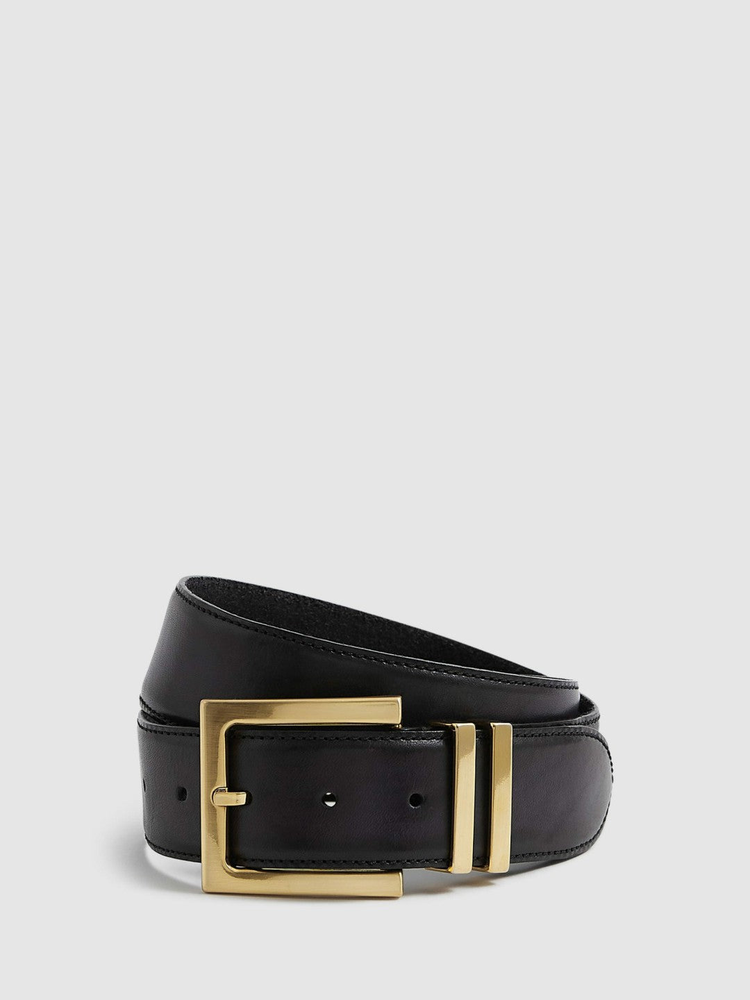 Leather Square Buckle Belt in Black | Reiss Women Signature