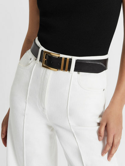 Leather Square Buckle Belt in Black | Reiss Women Signature
