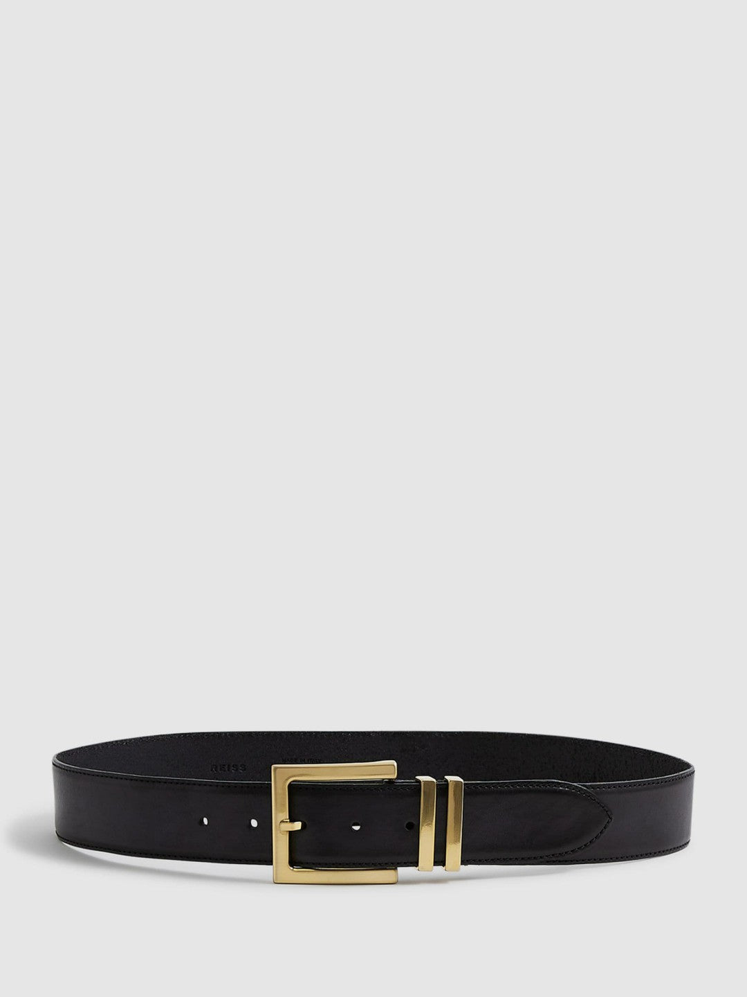 Leather Square Buckle Belt in Black | Reiss Women Signature