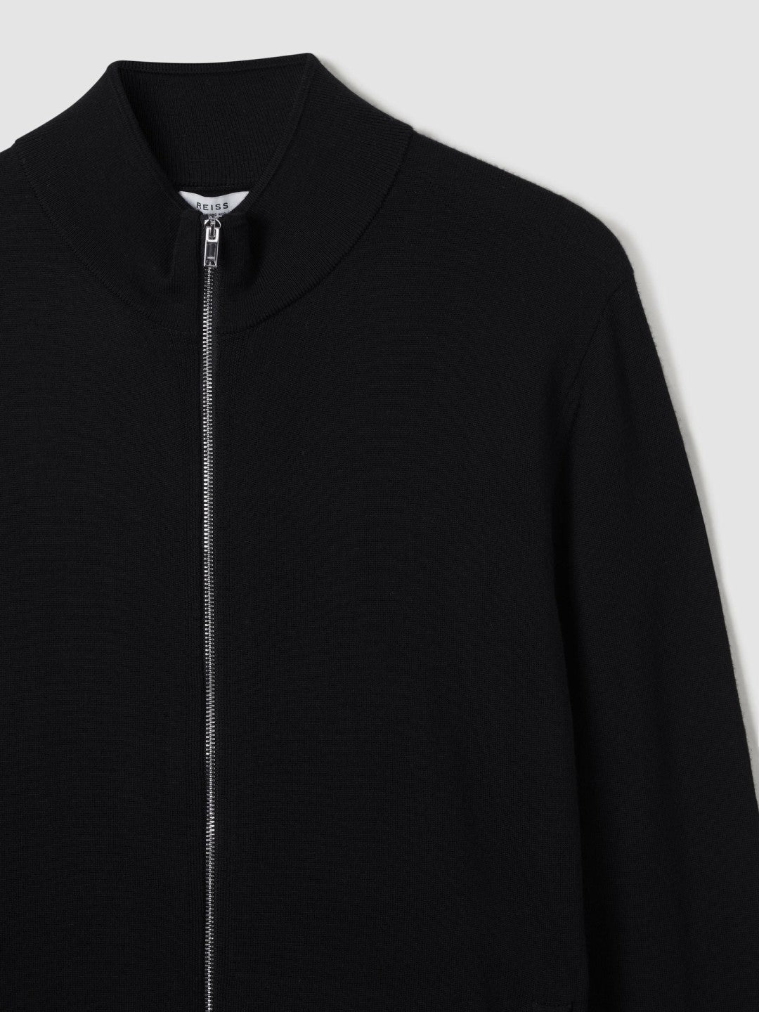 Merino Wool Zip-Through Cardigan in Black | Reiss Men Signature