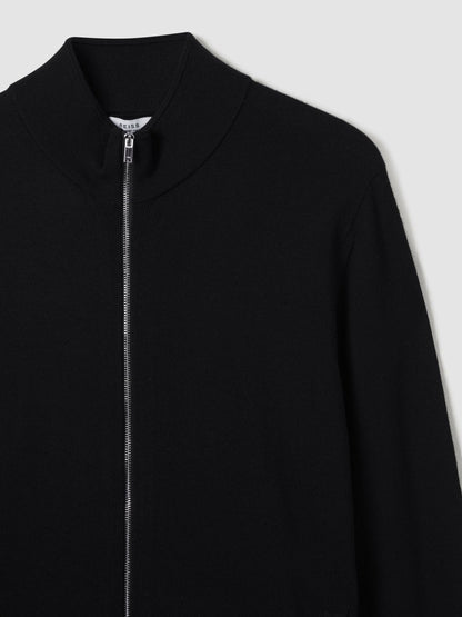 Merino Wool Zip-Through Cardigan in Black | Reiss Men Signature