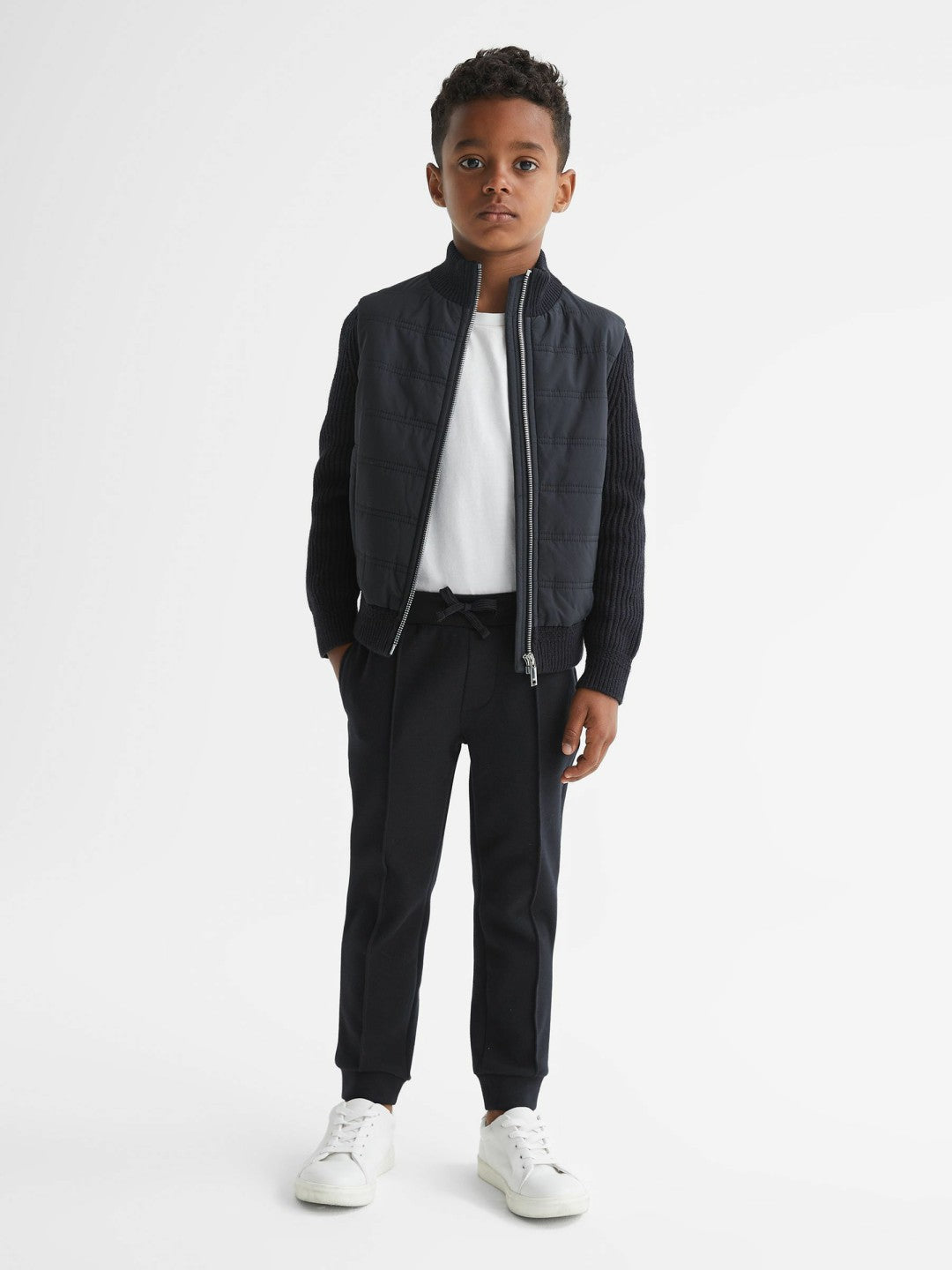 3-9 yrs Hybrid Zip Through Quilted Jacket in Navy | Reiss Children & Baby Recommended