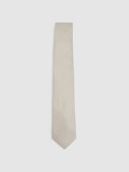 Textured Silk Blend Tie in Soft Champagne | Reiss Men Exclusive