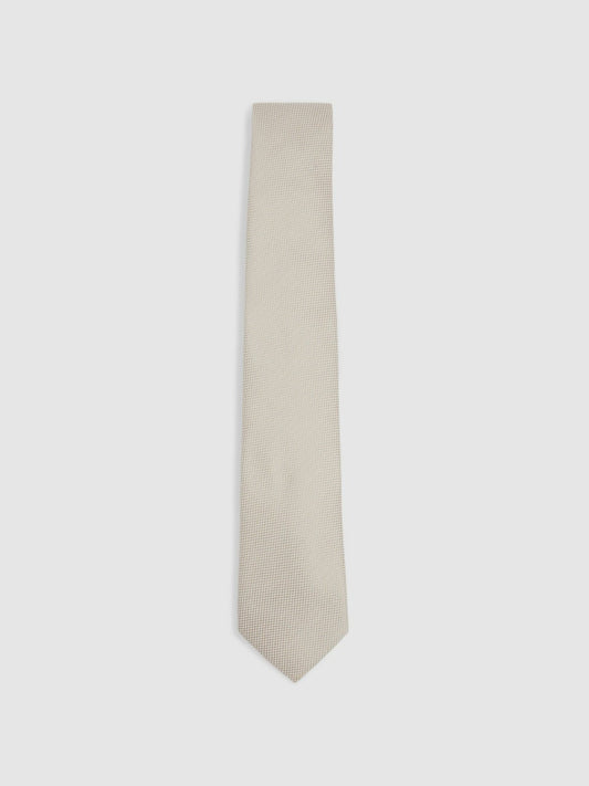 Textured Silk Blend Tie in Soft Champagne | Reiss Men Exclusive